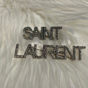 S Laurent Sparkling Silver Letter brooch